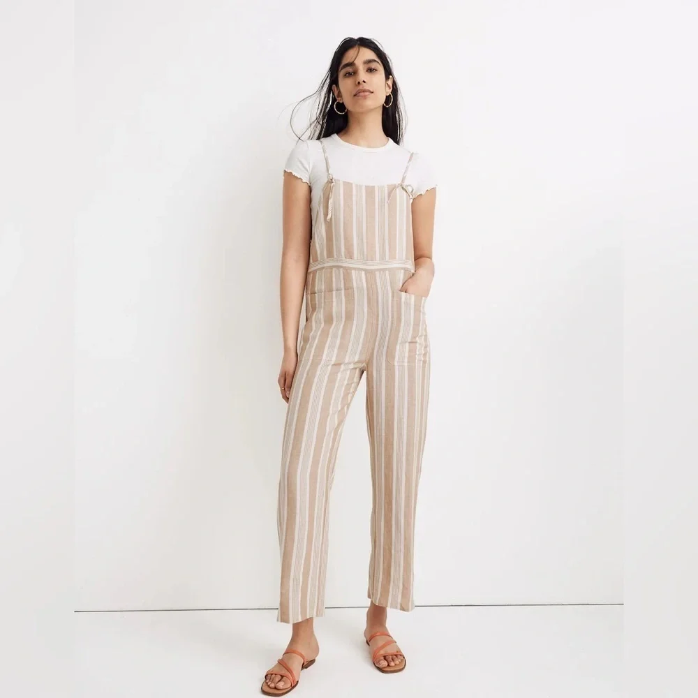 Madewell Striped Tie-Strap Wide-Leg Overalls SZ. XL